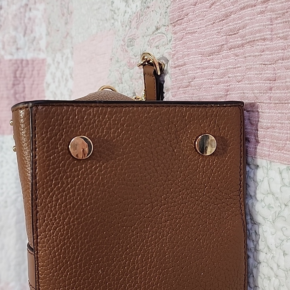 Michael Kors Nouveau Hamilton Studded Leather Satchel Bag in Luggage - Picture 6 of 6